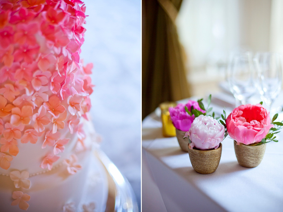 Tatyana Merenyuk wedding dress, black tie wedding, pink peonies, wedding peonies, Chinese bride, Fetcham Park Wedding Venue, Surrey. Photography by Emma Sekhon.