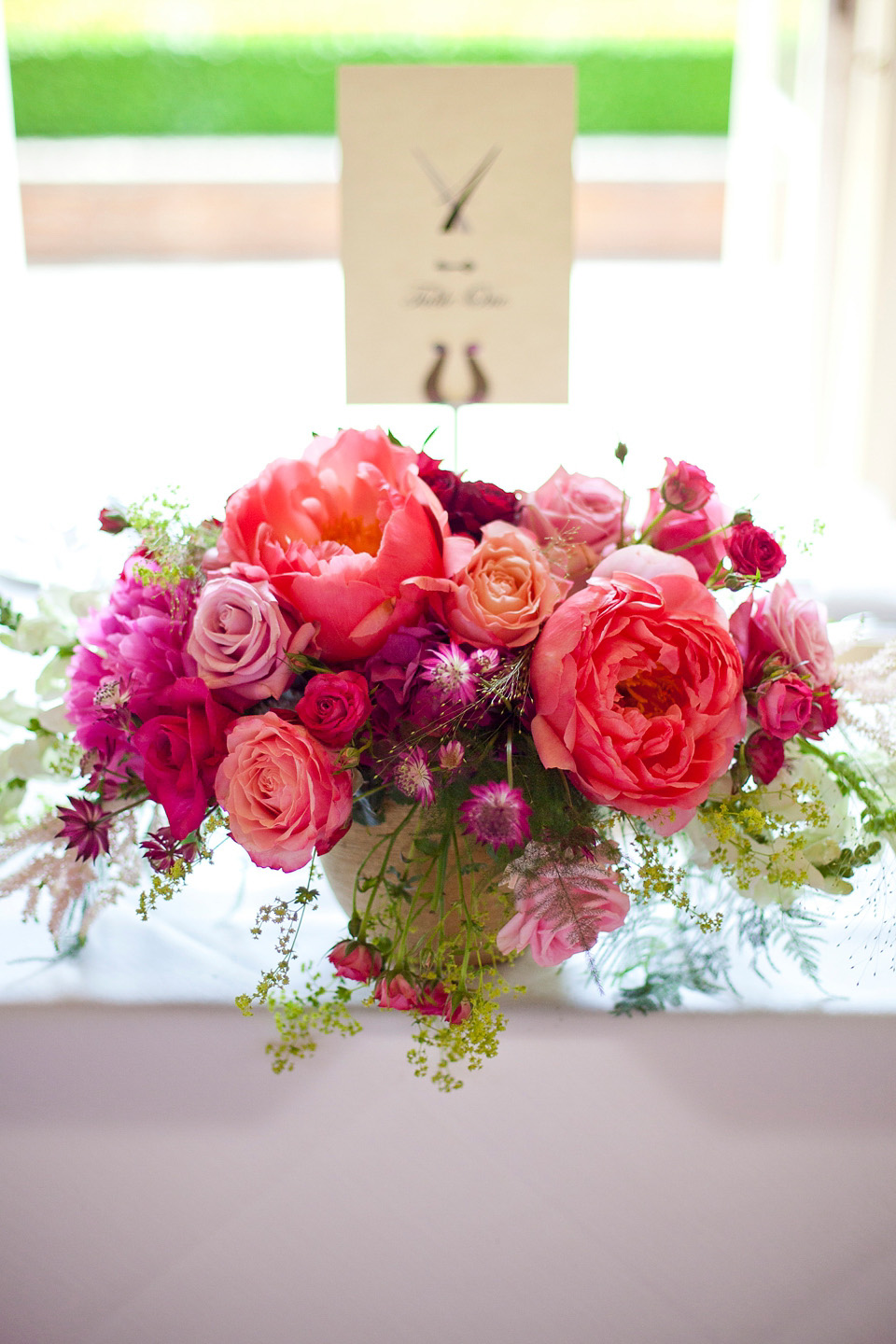 Tatyana Merenyuk wedding dress, black tie wedding, pink peonies, wedding peonies, Chinese bride, Fetcham Park Wedding Venue, Surrey. Photography by Emma Sekhon.