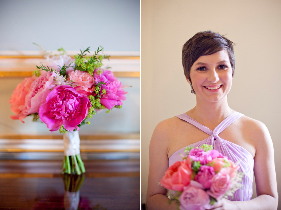 Tatyana Merenyuk wedding dress, black tie wedding, pink peonies, wedding peonies, Chinese bride, Fetcham Park Wedding Venue, Surrey. Photography by Emma Sekhon.