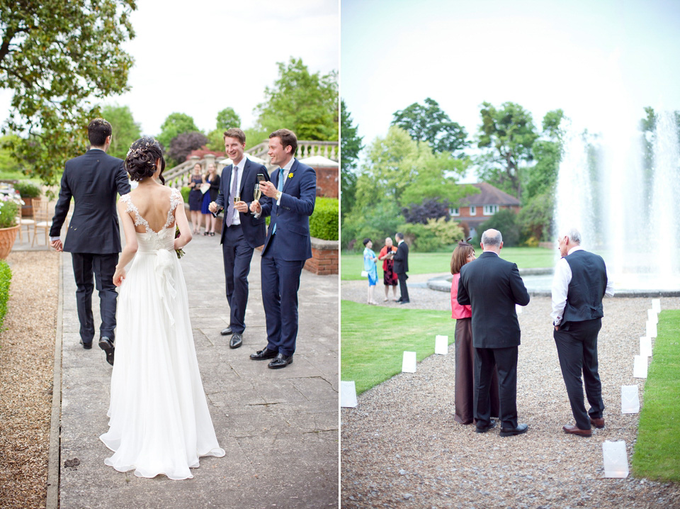 Tatyana Merenyuk wedding dress, black tie wedding, pink peonies, wedding peonies, Chinese bride, Fetcham Park Wedding Venue, Surrey. Photography by Emma Sekhon.