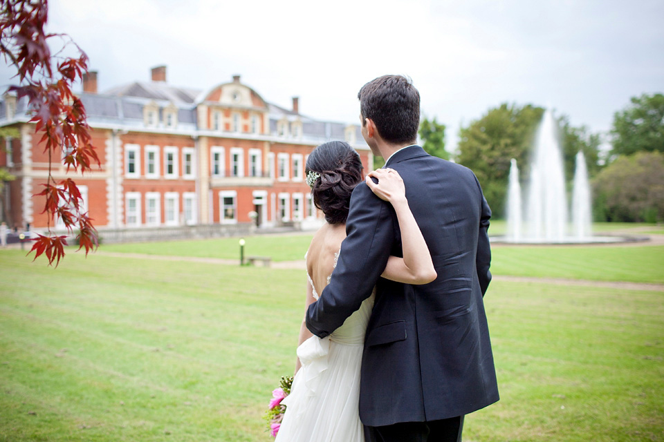 Tatyana Merenyuk wedding dress, black tie wedding, pink peonies, wedding peonies, Chinese bride, Fetcham Park Wedding Venue, Surrey. Photography by Emma Sekhon.