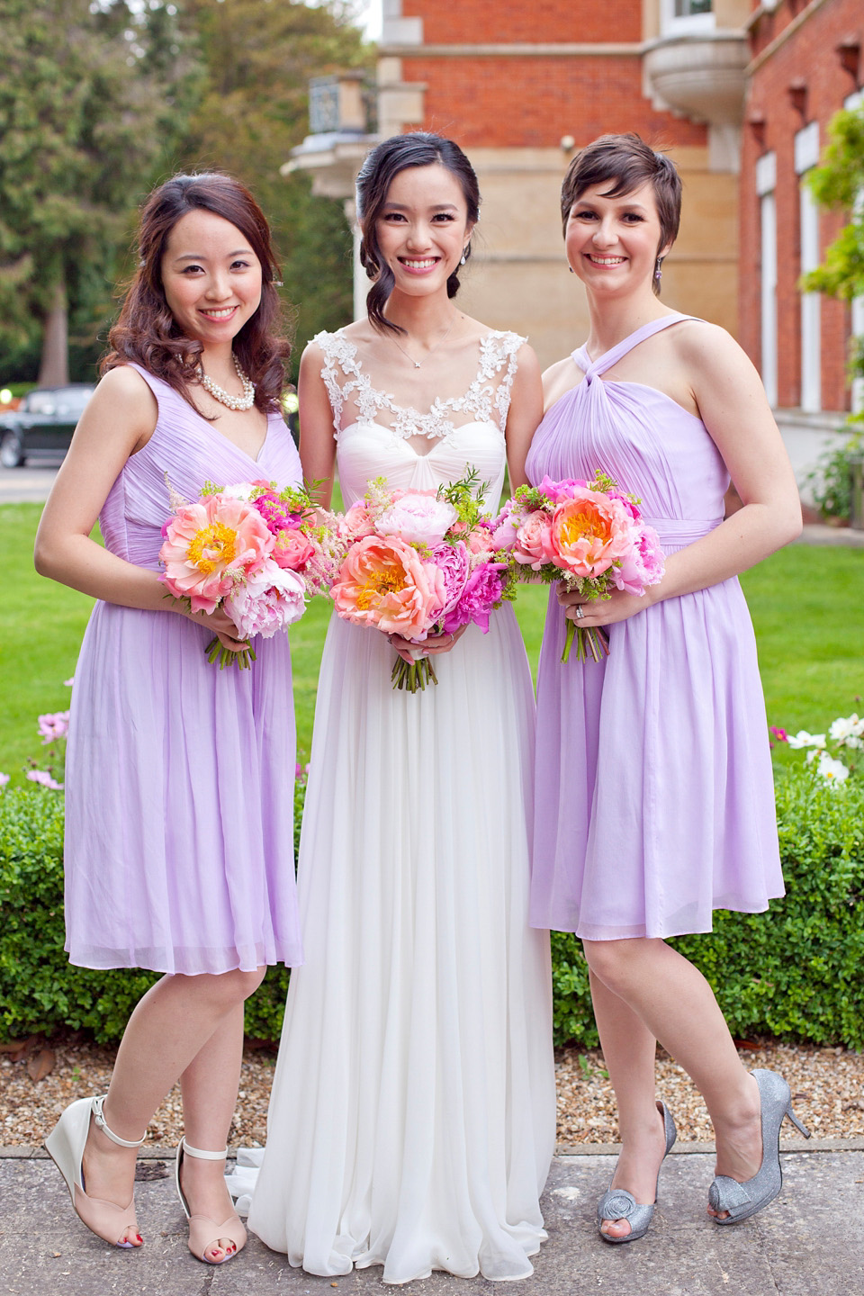 Tatyana Merenyuk wedding dress, black tie wedding, pink peonies, wedding peonies, Chinese bride, Fetcham Park Wedding Venue, Surrey. Photography by Emma Sekhon.