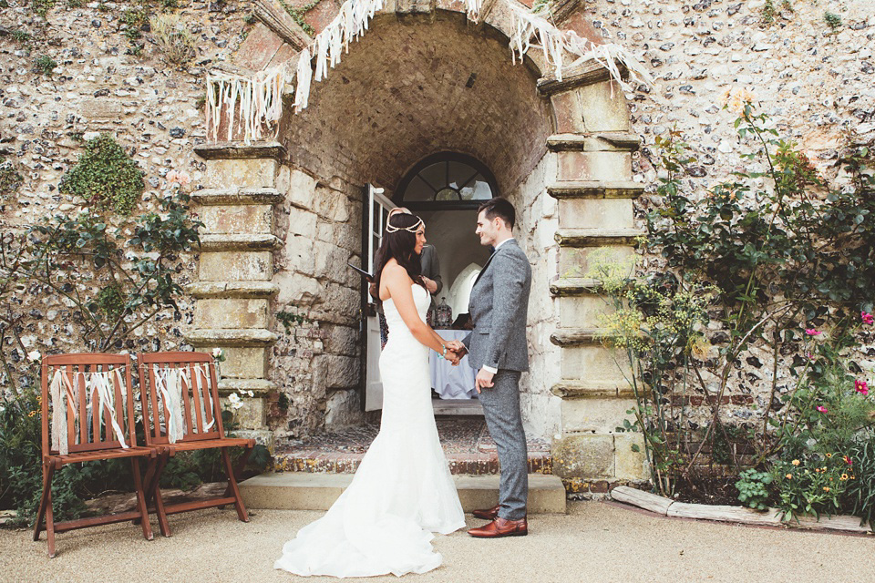 Boho Luxe wedding, Lewes Castle wedding ceremony, barn wedding, boho bride, bohemian bride, pastel paper pom poms, maryanneweddings.com Photography