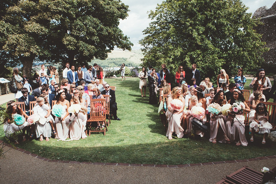 Boho Luxe wedding, Lewes Castle wedding ceremony, barn wedding, boho bride, bohemian bride, pastel paper pom poms, maryanneweddings.com Photography