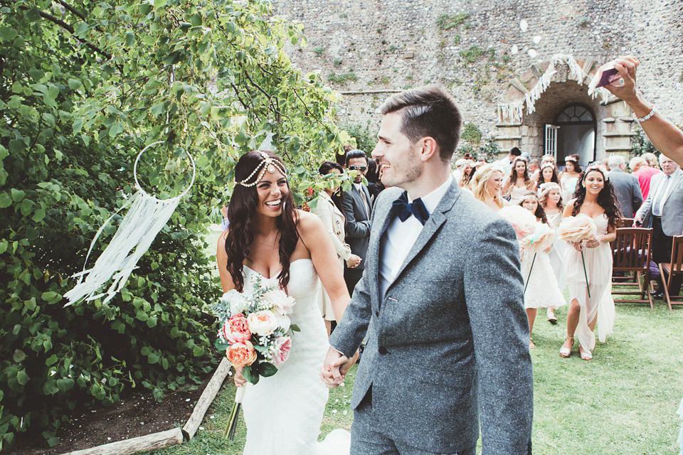 Boho Luxe wedding, Lewes Castle wedding ceremony, barn wedding, boho bride, bohemian bride, pastel paper pom poms, maryanneweddings.com Photography