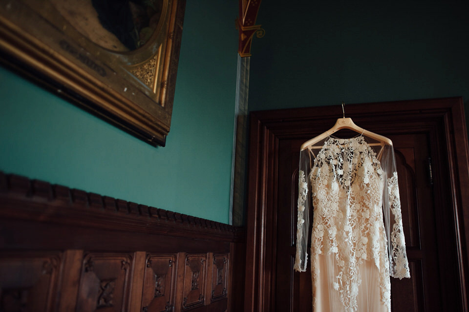 Mount Stuart Isle of Bute, Wedding in Scotland, YolanCri wedding dress, Hollywood glamour inspired bride, bride in red lipstick, burgundy bridesmaids dresses, Humanist wedding // All images by Lisa Devine Photography.