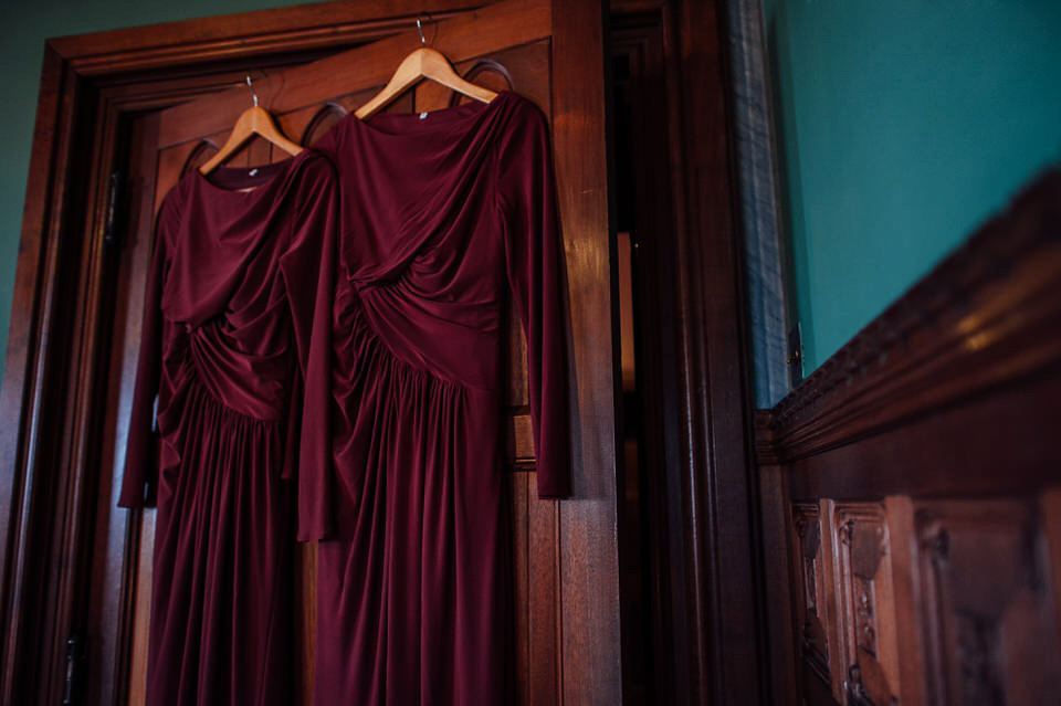 Mount Stuart Isle of Bute, Wedding in Scotland, YolanCri wedding dress, Hollywood glamour inspired bride, bride in red lipstick, burgundy bridesmaids dresses, Humanist wedding // All images by Lisa Devine Photography.