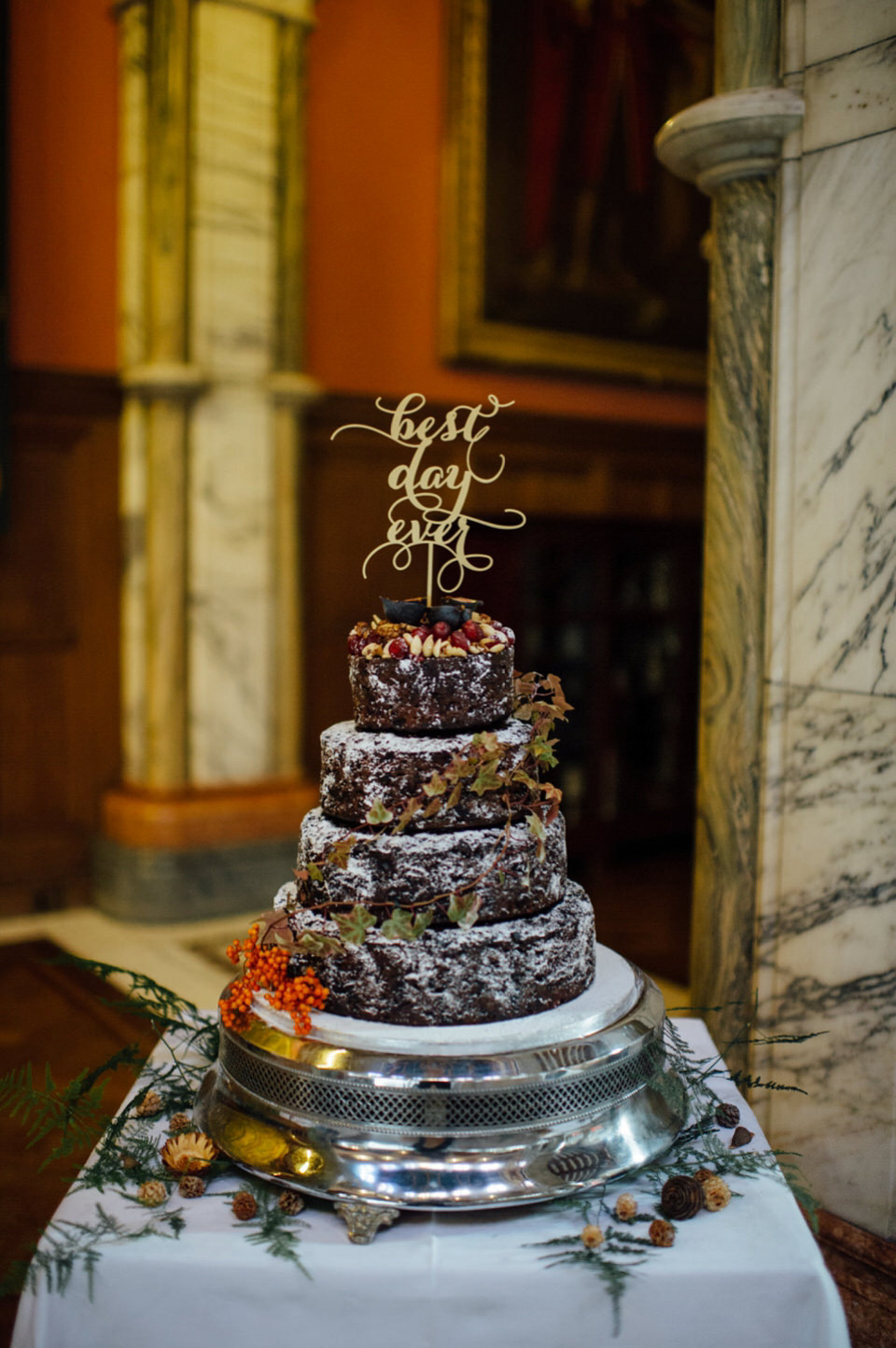 Mount Stuart Isle of Bute, Wedding in Scotland, YolanCri wedding dress, Hollywood glamour inspired bride, bride in red lipstick, burgundy bridesmaids dresses, Humanist wedding // All images by Lisa Devine Photography.