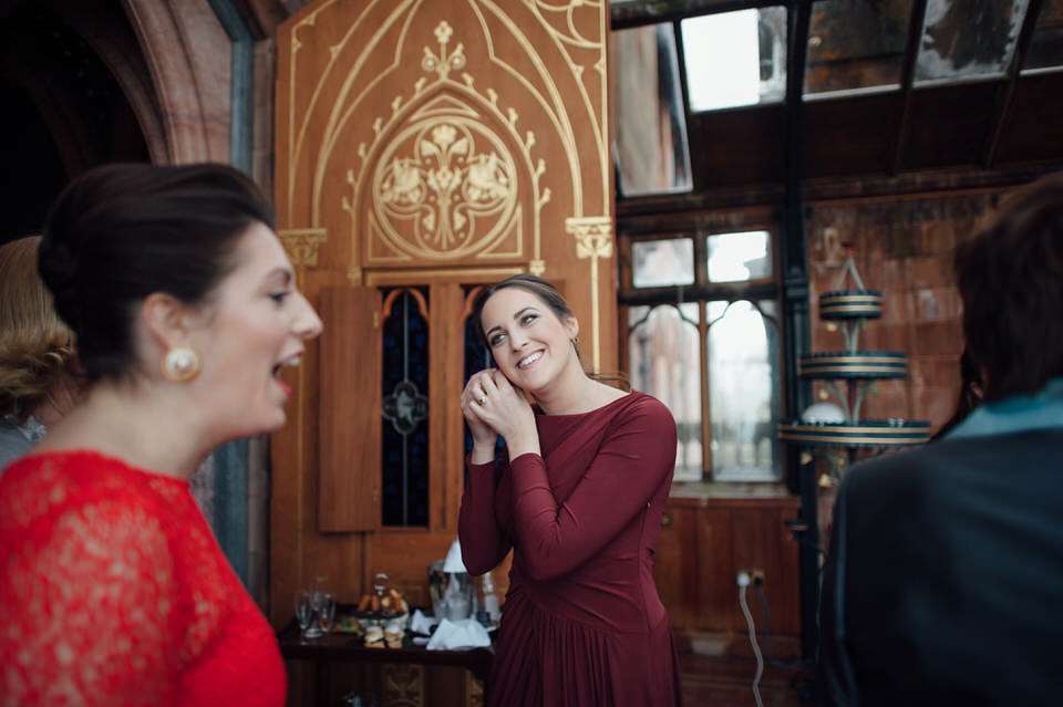 Mount Stuart Isle of Bute, Wedding in Scotland, YolanCri wedding dress, Hollywood glamour inspired bride, bride in red lipstick, burgundy bridesmaids dresses, Humanist wedding // All images by Lisa Devine Photography.