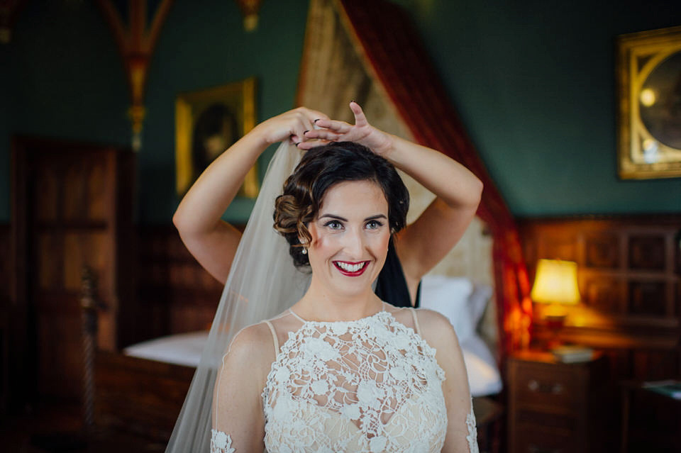 Mount Stuart Isle of Bute, Wedding in Scotland, YolanCri wedding dress, Hollywood glamour inspired bride, bride in red lipstick, burgundy bridesmaids dresses, Humanist wedding // All images by Lisa Devine Photography.