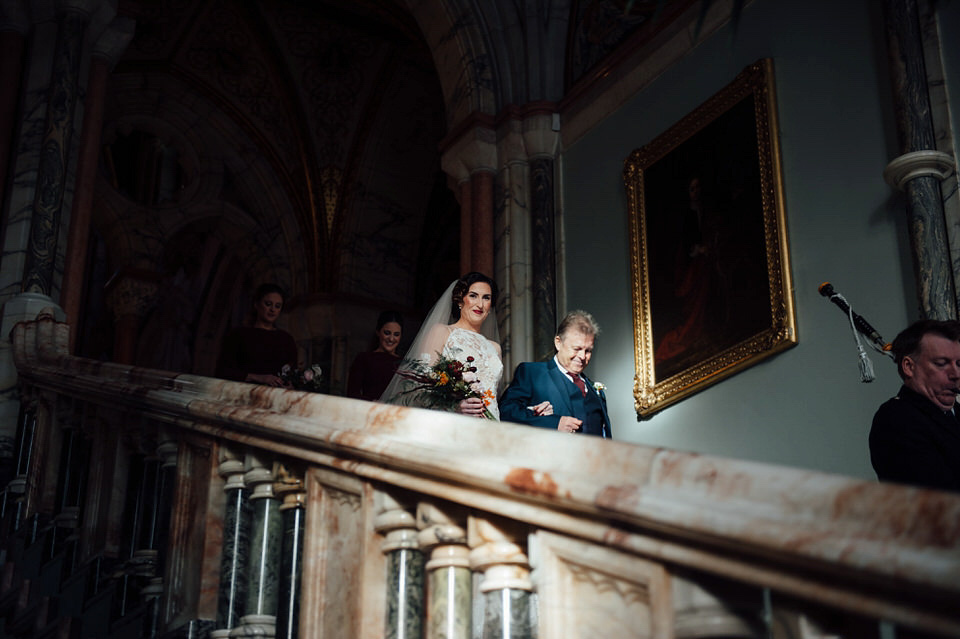 Mount Stuart Isle of Bute, Wedding in Scotland, YolanCri wedding dress, Hollywood glamour inspired bride, bride in red lipstick, burgundy bridesmaids dresses, Humanist wedding // All images by Lisa Devine Photography.