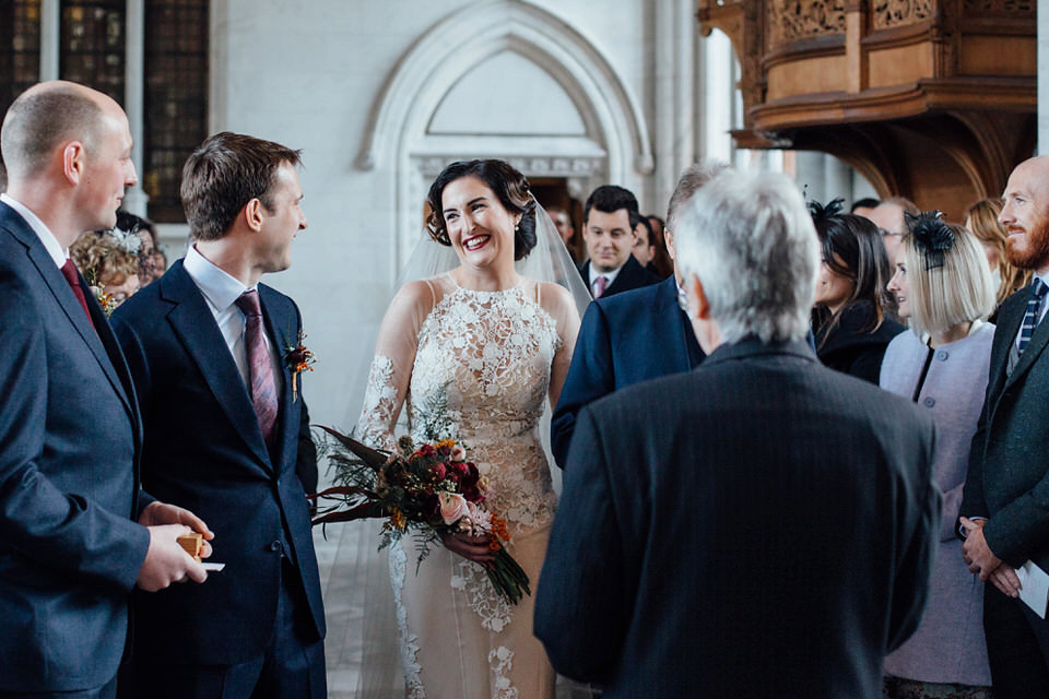 Mount Stuart Isle of Bute, Wedding in Scotland, YolanCri wedding dress, Hollywood glamour inspired bride, bride in red lipstick, burgundy bridesmaids dresses, Humanist wedding // All images by Lisa Devine Photography.