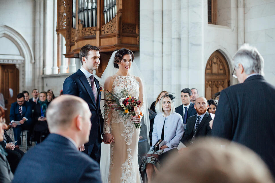 Mount Stuart Isle of Bute, Wedding in Scotland, YolanCri wedding dress, Hollywood glamour inspired bride, bride in red lipstick, burgundy bridesmaids dresses, Humanist wedding // All images by Lisa Devine Photography.