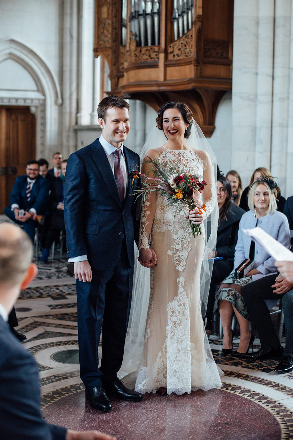 Mount Stuart Isle of Bute, Wedding in Scotland, YolanCri wedding dress, Hollywood glamour inspired bride, bride in red lipstick, burgundy bridesmaids dresses, Humanist wedding // All images by Lisa Devine Photography.