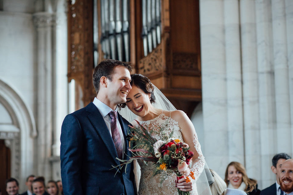 Mount Stuart Isle of Bute, Wedding in Scotland, YolanCri wedding dress, Hollywood glamour inspired bride, bride in red lipstick, burgundy bridesmaids dresses, Humanist wedding // All images by Lisa Devine Photography.