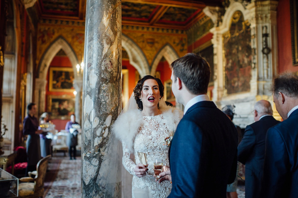 Mount Stuart Isle of Bute, Wedding in Scotland, YolanCri wedding dress, Hollywood glamour inspired bride, bride in red lipstick, burgundy bridesmaids dresses, Humanist wedding // All images by Lisa Devine Photography.