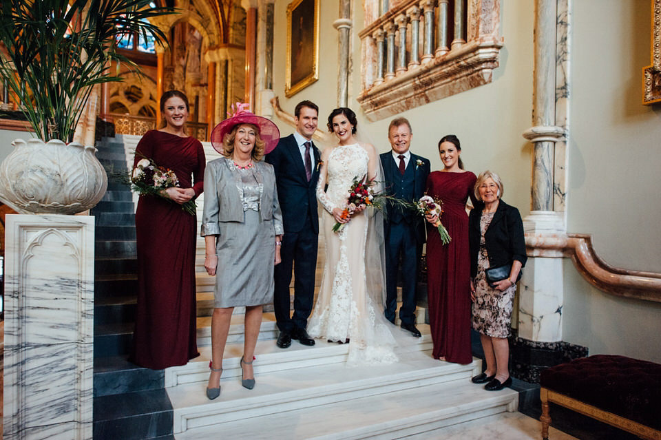 Mount Stuart Isle of Bute, Wedding in Scotland, YolanCri wedding dress, Hollywood glamour inspired bride, bride in red lipstick, burgundy bridesmaids dresses, Humanist wedding // All images by Lisa Devine Photography.