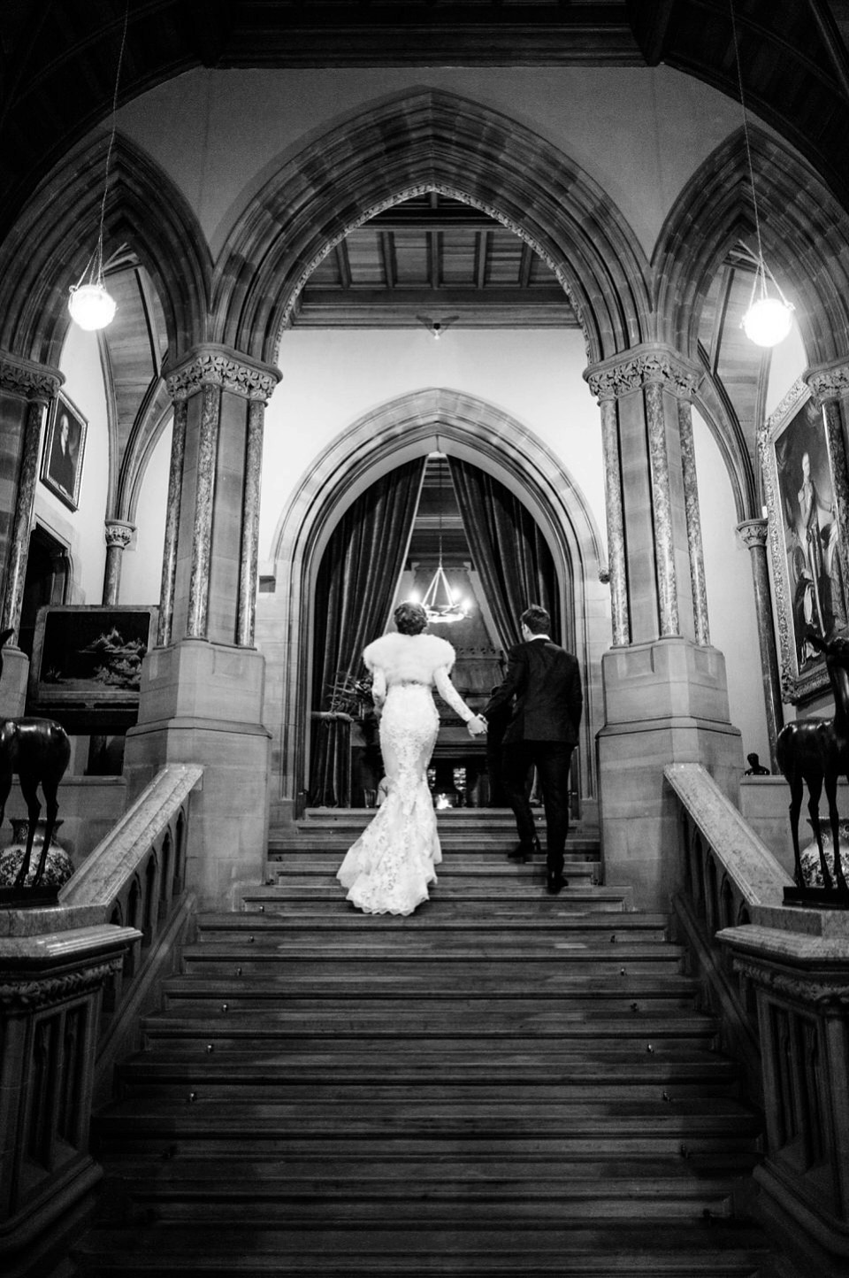 Mount Stuart Isle of Bute, Wedding in Scotland, YolanCri wedding dress, Hollywood glamour inspired bride, bride in red lipstick, burgundy bridesmaids dresses, Humanist wedding // All images by Lisa Devine Photography.