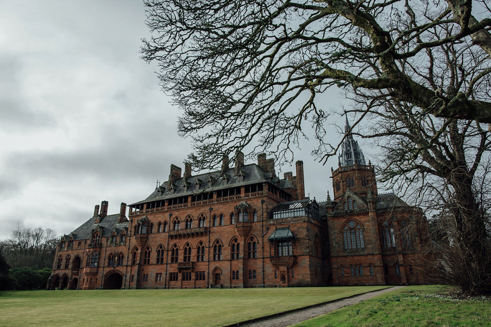 Mount Stuart Isle of Bute, Wedding in Scotland, YolanCri wedding dress, Hollywood glamour inspired bride, bride in red lipstick, burgundy bridesmaids dresses, Humanist wedding // All images by Lisa Devine Photography.