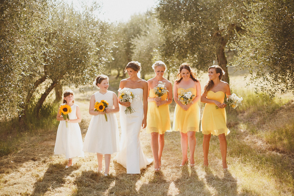 Tuscany wedding, Italian wedding, wedding in Italy, Johanna Hehir gown, Charity shop wedding dress, Oxfam wedding dress, homespun wedding, yellow wedding, yellow bridesmaids dresses // Photography by Ed Peers