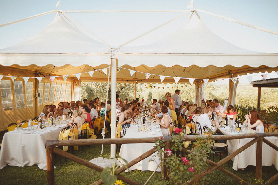 Tuscany wedding, Italian wedding, wedding in Italy, Johanna Hehir gown, Charity shop wedding dress, Oxfam wedding dress, homespun wedding, yellow wedding, yellow bridesmaids dresses // Photography by Ed Peers