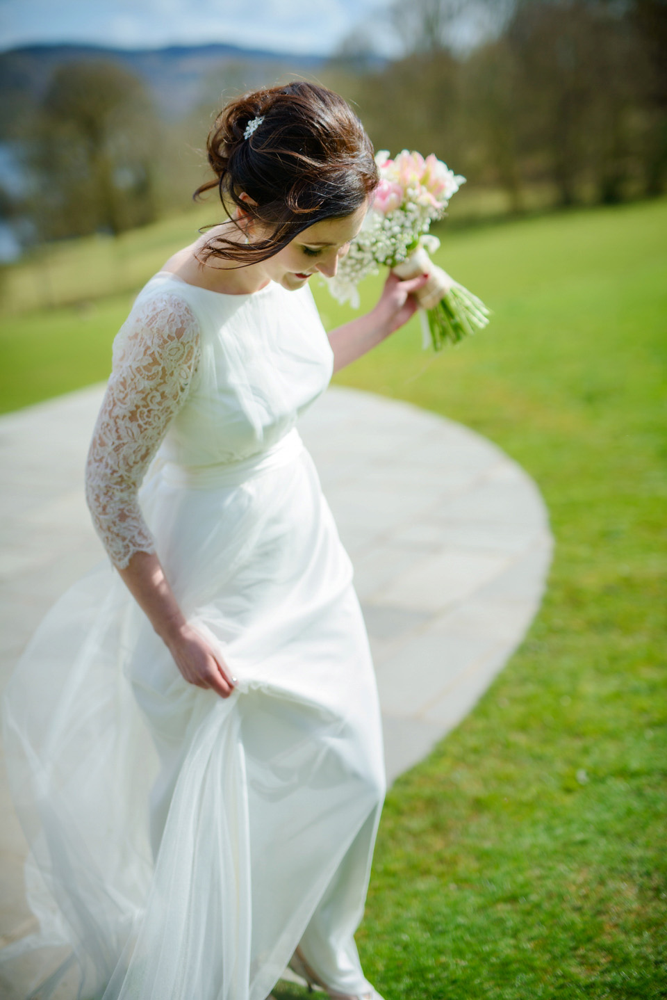 Varna Studios, Silverholme Lake District wedding venue, Charlie Brear wedding dress, bride in red lipstick, Spring weddings