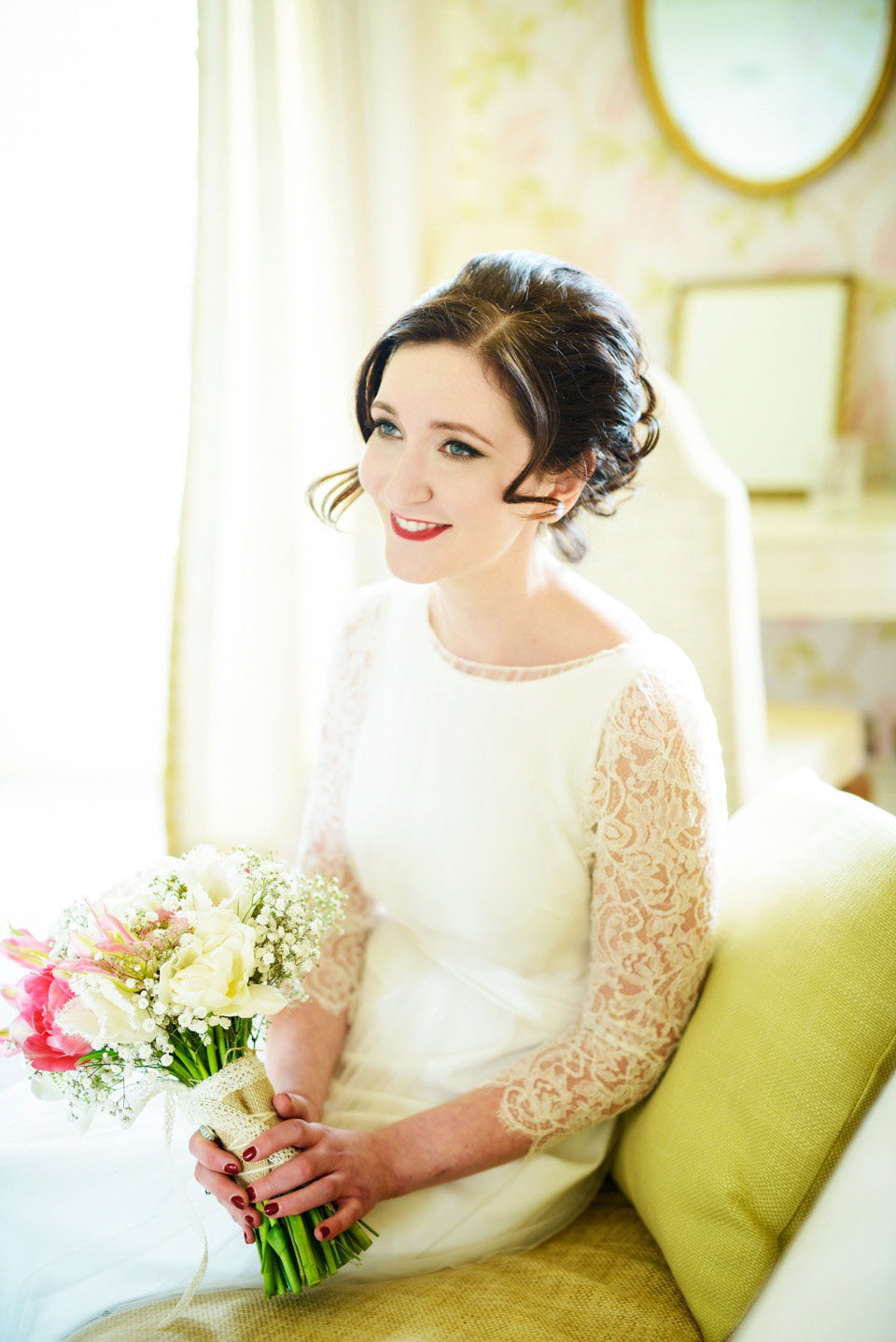 Varna Studios, Silverholme Lake District wedding venue, Charlie Brear wedding dress, bride in red lipstick, Spring weddings