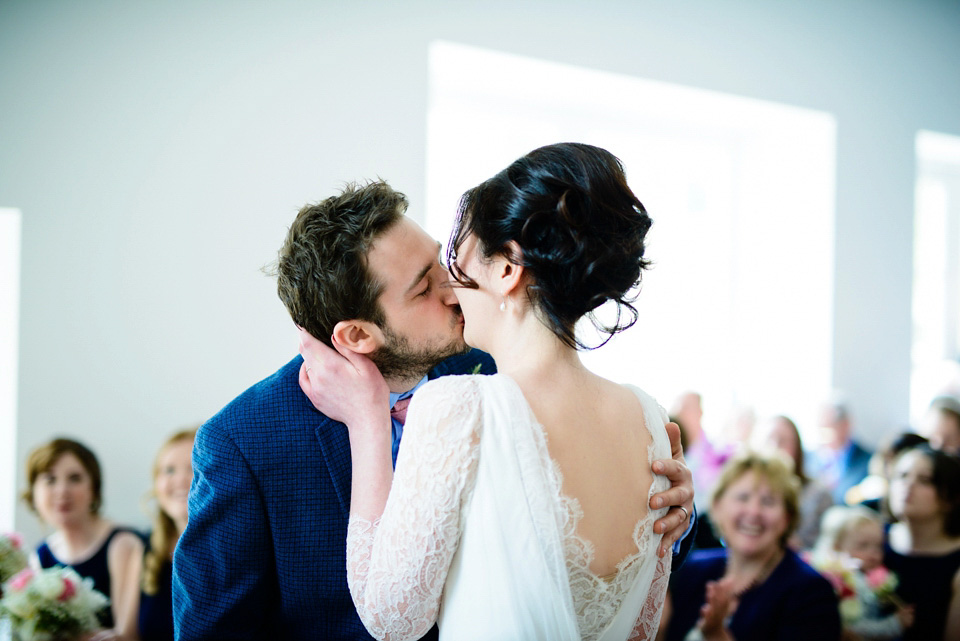 Varna Studios, Silverholme Lake District wedding venue, Charlie Brear wedding dress, bride in red lipstick, Spring weddings