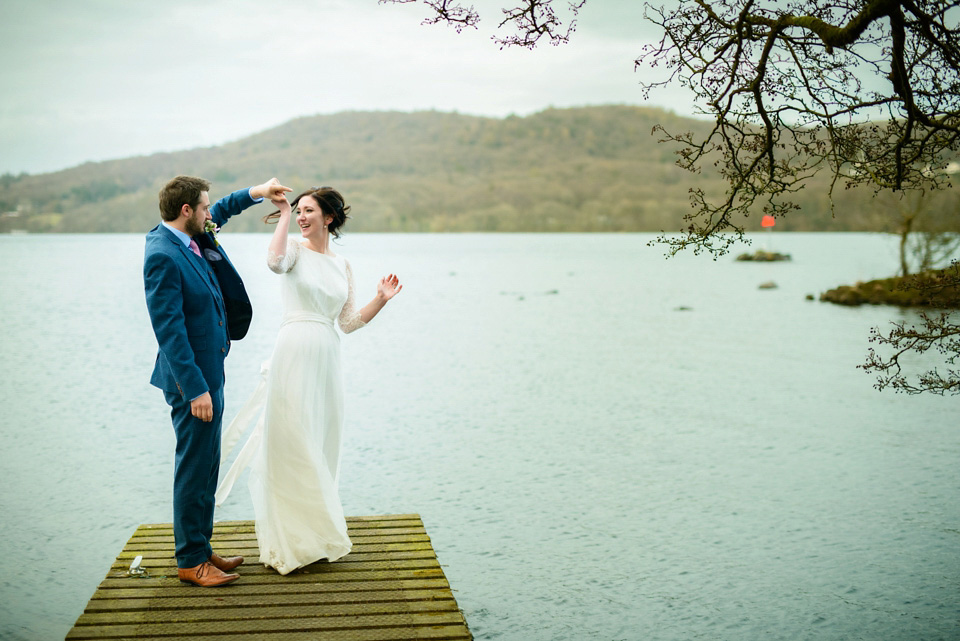 Varna Studios, Silverholme Lake District wedding venue, Charlie Brear wedding dress, bride in red lipstick, Spring weddings