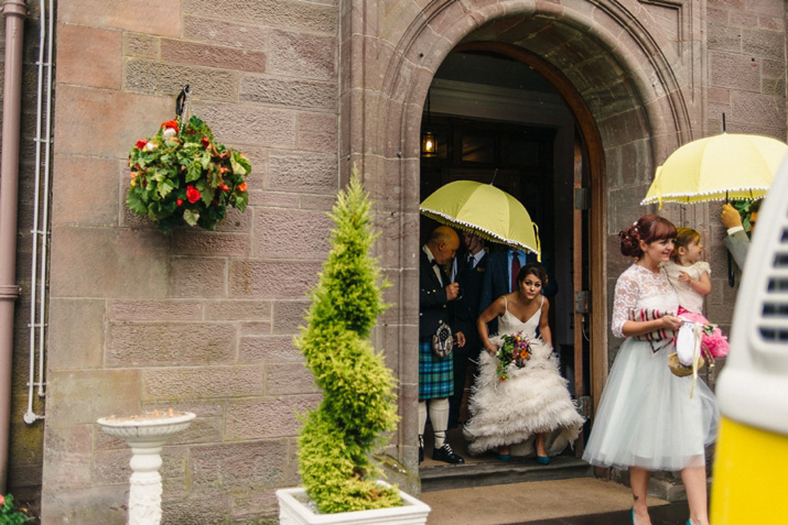 Bridal separates, Charlie brear, ostrich feather skirt, Scottish wedding, barn wedding, quirky wedding, colourful wedding, wedding skirt and top // Photos by Zoe