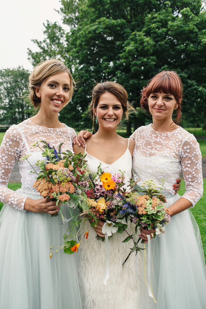 Bridal separates, Charlie brear, ostrich feather skirt, Scottish wedding, barn wedding, quirky wedding, colourful wedding, wedding skirt and top // Photos by Zoe