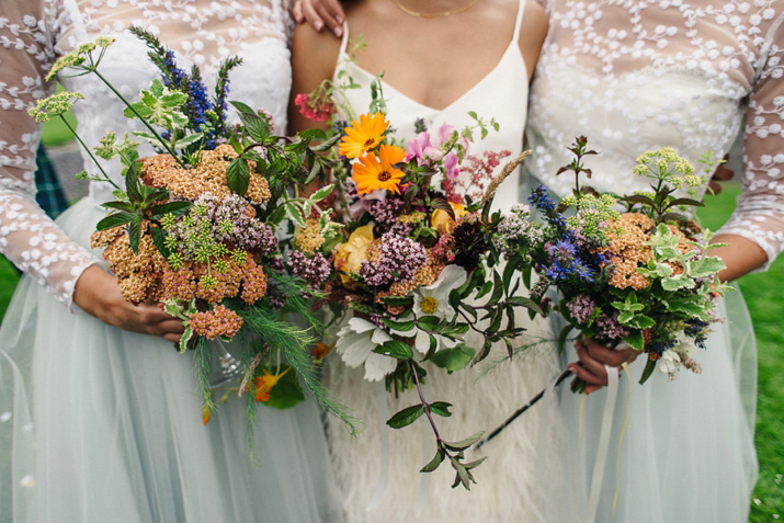 Bridal separates, Charlie brear, ostrich feather skirt, Scottish wedding, barn wedding, quirky wedding, colourful wedding, wedding skirt and top // Photos by Zoe