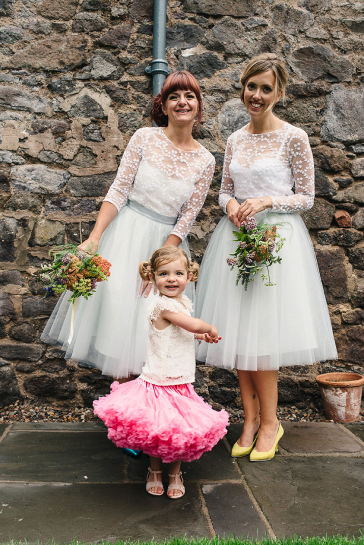 Bridal separates, Charlie brear, ostrich feather skirt, Scottish wedding, barn wedding, quirky wedding, colourful wedding, wedding skirt and top // Photos by Zoe