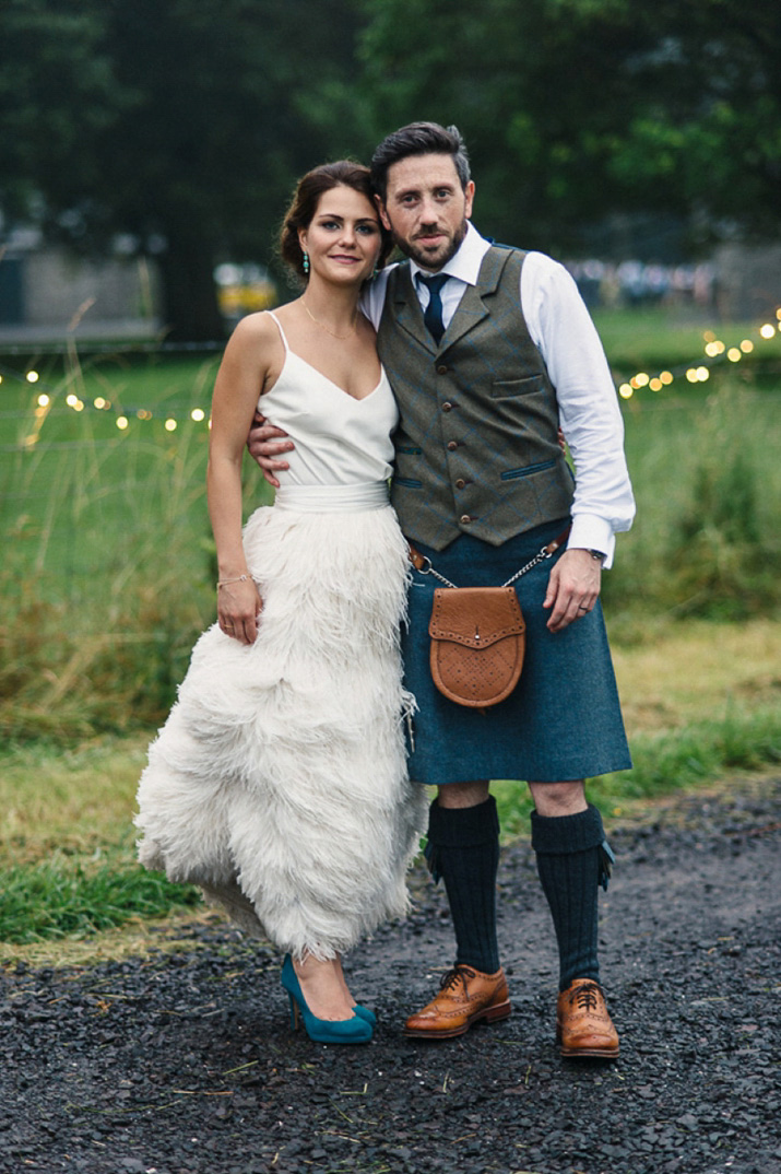 Bridal separates, Charlie brear, ostrich feather skirt, Scottish wedding, barn wedding, quirky wedding, colourful wedding, wedding skirt and top // Photos by Zoe