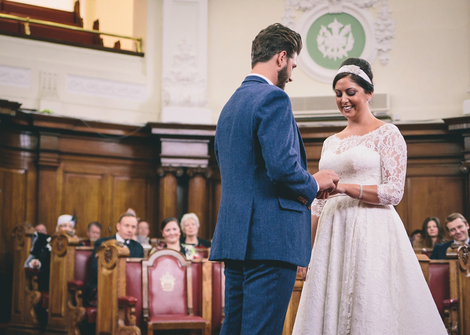 Fur Coat No Knickers, 1950s vintage lace dress, Hoxton Arches wedding, East London wedding, Winter wedding // Marc Hayden Photography.