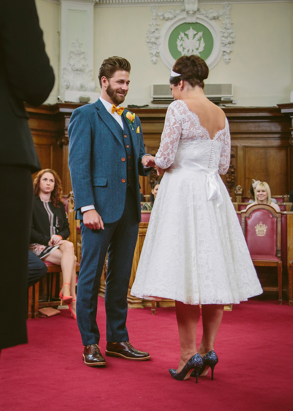 Fur Coat No Knickers, 1950s vintage lace dress, Hoxton Arches wedding, East London wedding, Winter wedding // Marc Hayden Photography.