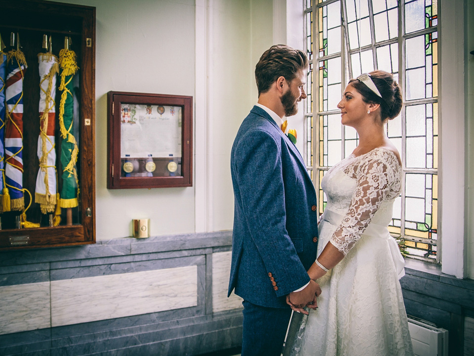 Fur Coat No Knickers, 1950s vintage lace dress, Hoxton Arches wedding, East London wedding, Winter wedding // Marc Hayden Photography.