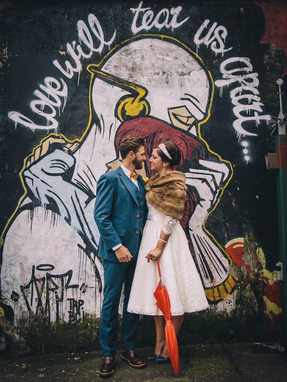 Fur Coat No Knickers, 1950s vintage lace dress, Hoxton Arches wedding, East London wedding, Winter wedding // Marc Hayden Photography.