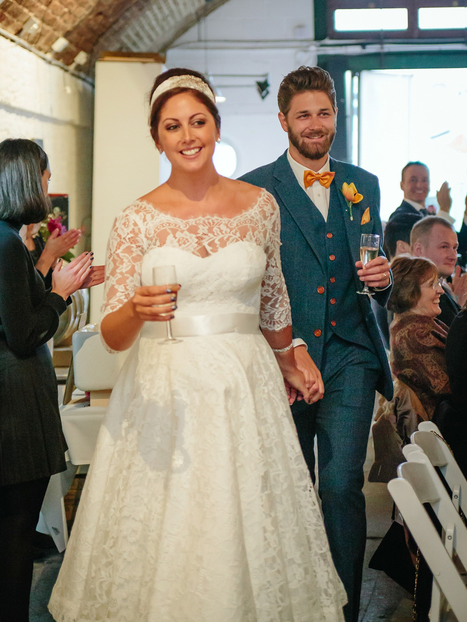 Fur Coat No Knickers, 1950s vintage lace dress, Hoxton Arches wedding, East London wedding, Winter wedding // Marc Hayden Photography.