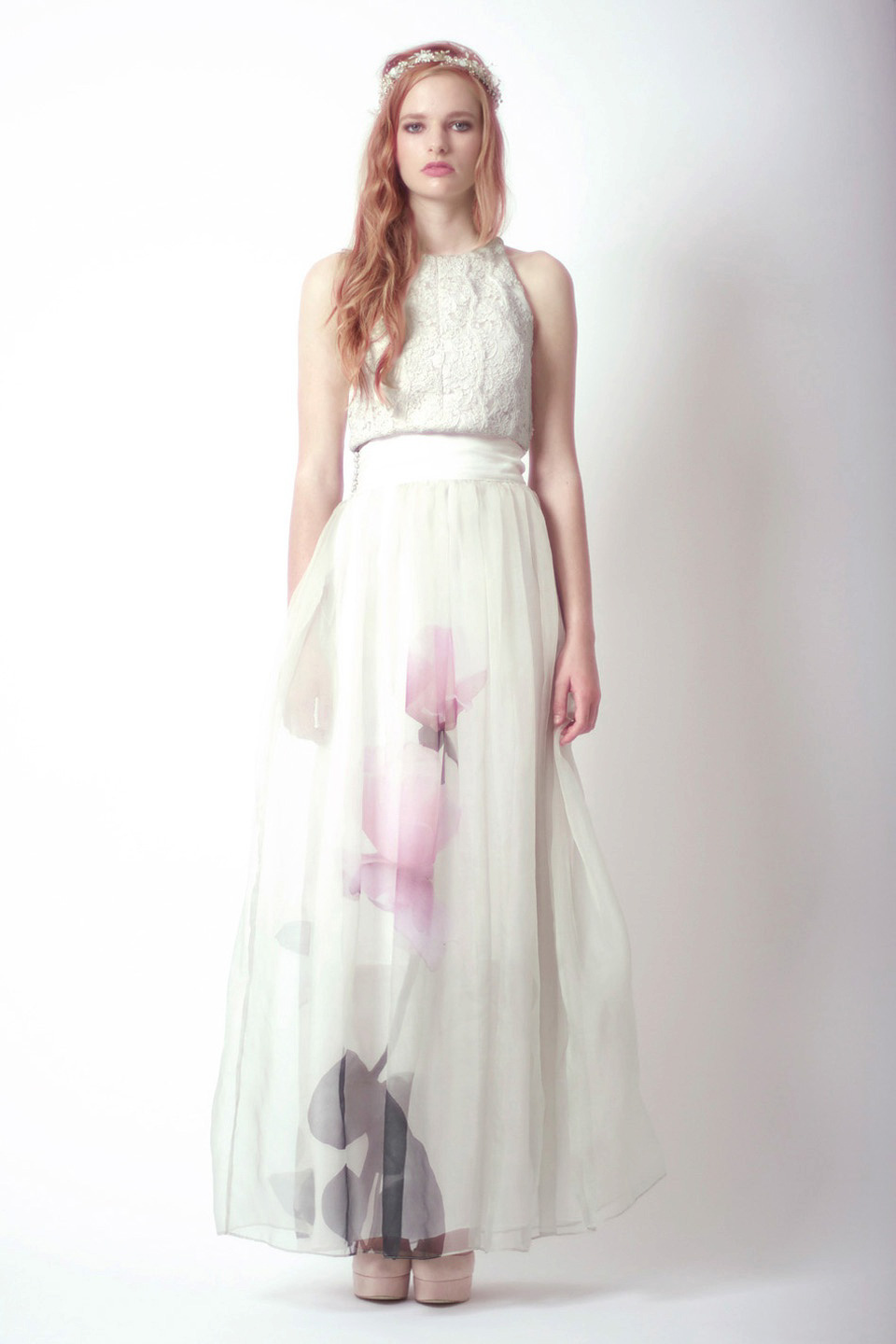 floral wedding dress, hand printed wedding dress, loriex, lorie x