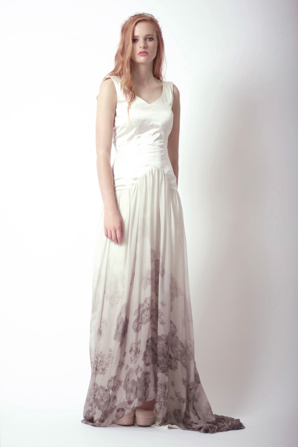 floral wedding dress, hand printed wedding dress, loriex, lorie x