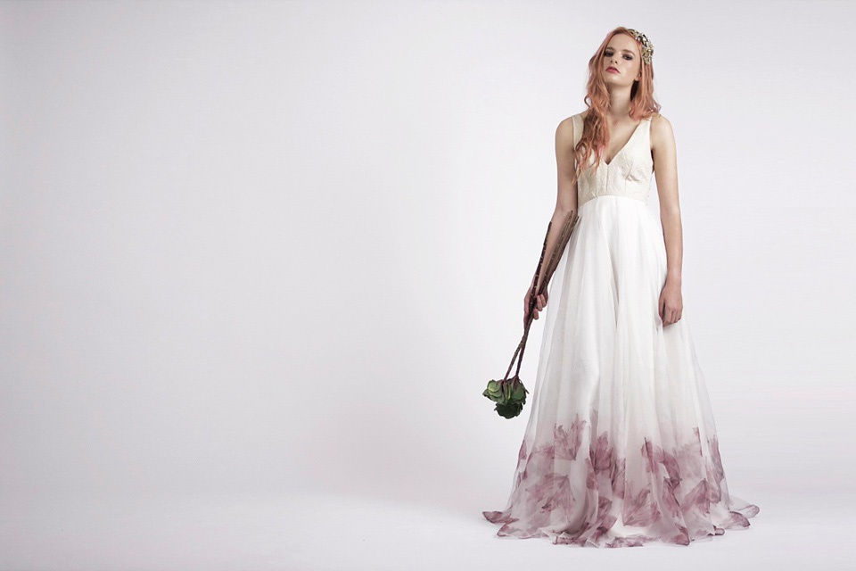 floral wedding dress, hand printed wedding dress, loriex, lorie x