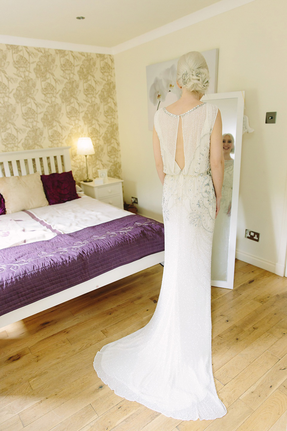 Esme by Jenny Packham, Loch Lomond wedding Scotland, grey wedding, yellow wedding, Humanist hand fasting ceremony.  Struve Photography