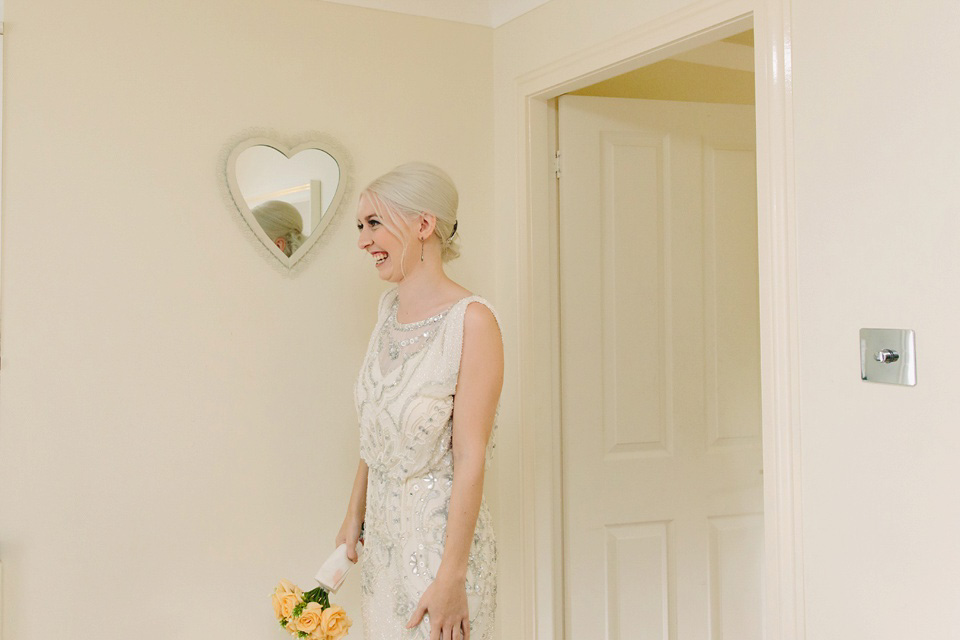 Esme by Jenny Packham, Loch Lomond wedding Scotland, grey wedding, yellow wedding, Humanist hand fasting ceremony.  Struve Photography