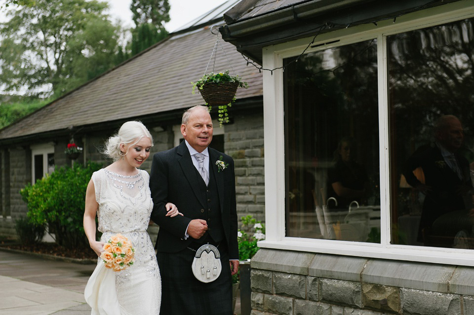 Esme by Jenny Packham, Loch Lomond wedding Scotland, grey wedding, yellow wedding, Humanist hand fasting ceremony.  Struve Photography