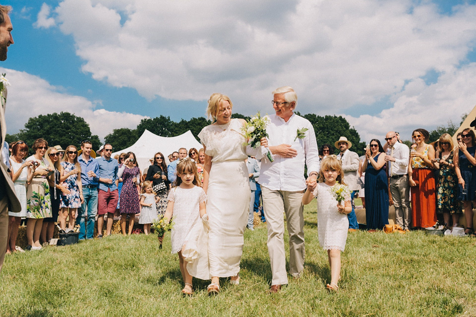 Humanist wedding ceremony in a field, Summer Solstice wedding, Midsummer wedding, bridal separates, The Pocket Library (dress maker). Images by Eclection Photography