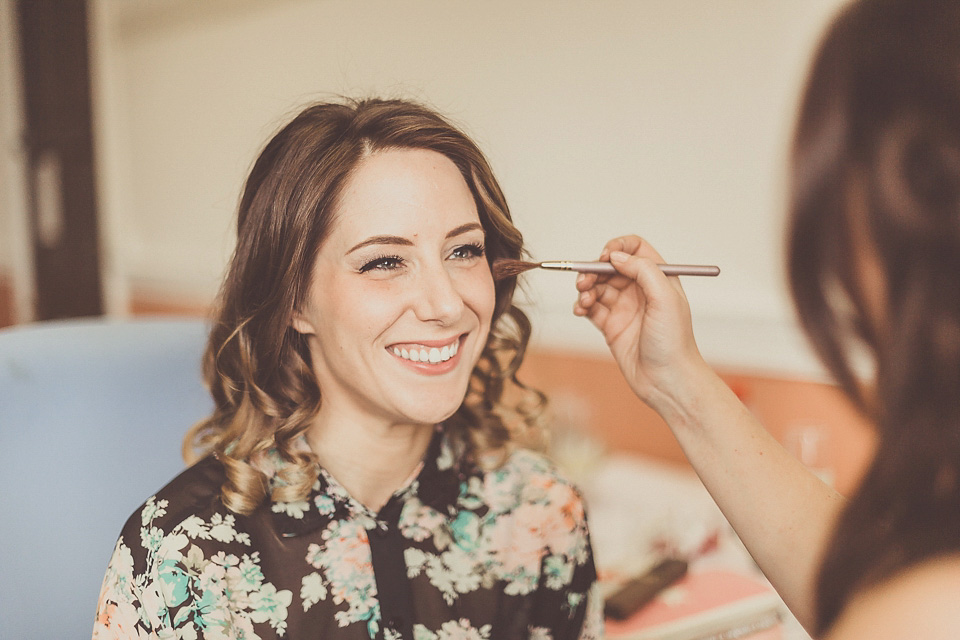 The bride wears YolanCris for her rustic, late Autumn barn wedding at Ramster Hall in Chiddingford, Surrey. Photography by Michelle Lindsell.