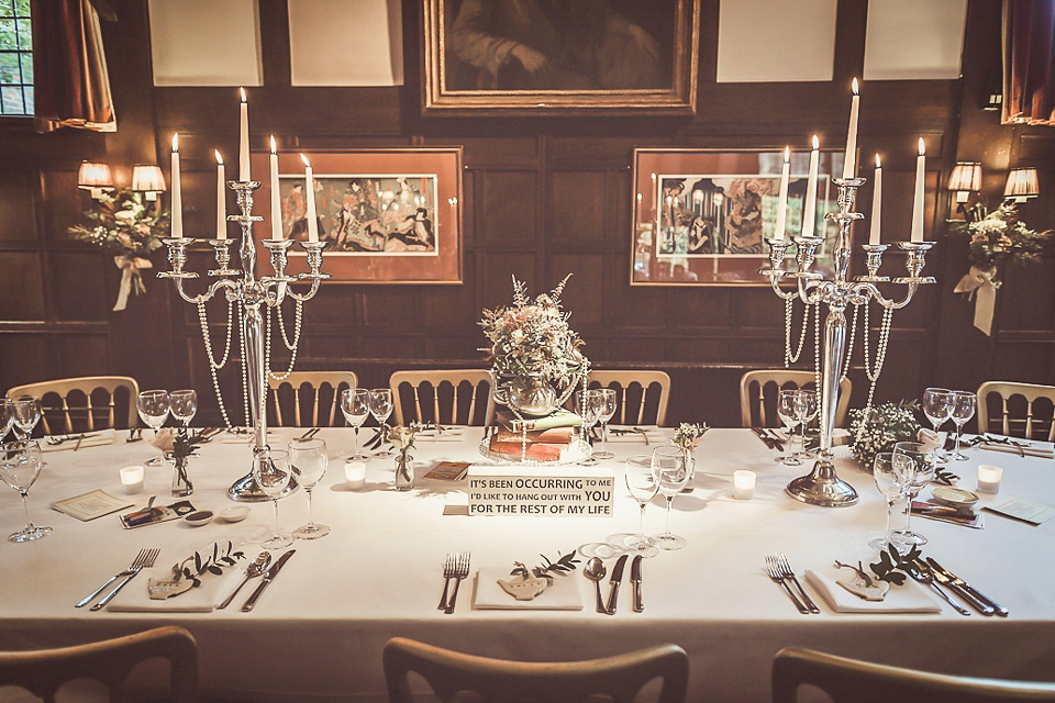 The bride wears YolanCris for her rustic, late Autumn barn wedding at Ramster Hall in Chiddingford, Surrey. Photography by Michelle Lindsell.