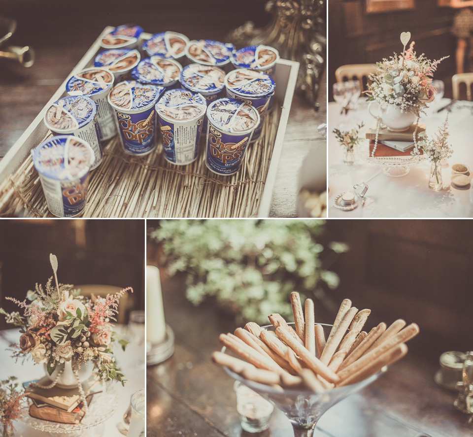 The bride wears YolanCris for her rustic, late Autumn barn wedding at Ramster Hall in Chiddingford, Surrey. Photography by Michelle Lindsell.