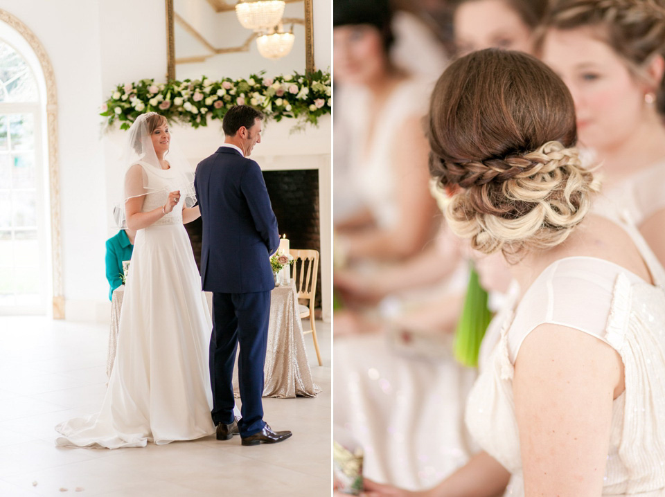 A blush pink and rose gold wedding at Northbrook Park in Surrey. Photography by Naomi Kenton. The bride wears Bridal Rosa Couture from The Bridal Rooms of Worcester.